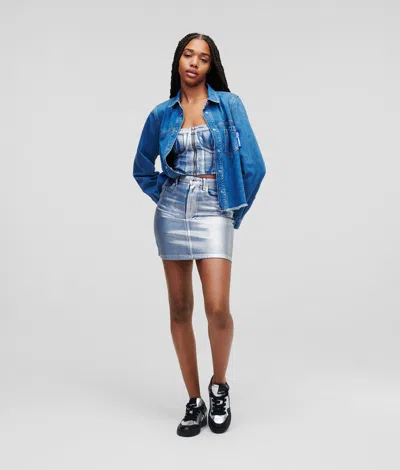 Kl Jeans Metallic Denim Mini Skirt