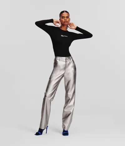 Kl Jeans Metallic Faux-leather Trousers In Silver