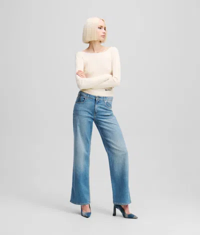 Kl Jeans Mid-rise Relaxed Jeans With Split Hem In Blue
