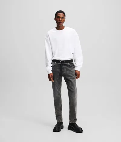 Kl Jeans Mixed-material Tapered Jeans In Gray