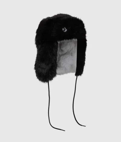 Kl Jeans Monogram Faux-fur Trapper Cap In Noir