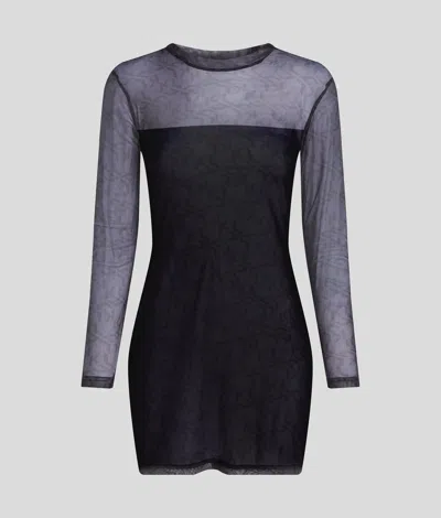 Kl Jeans Monogram Long-sleeved Mesh Dress