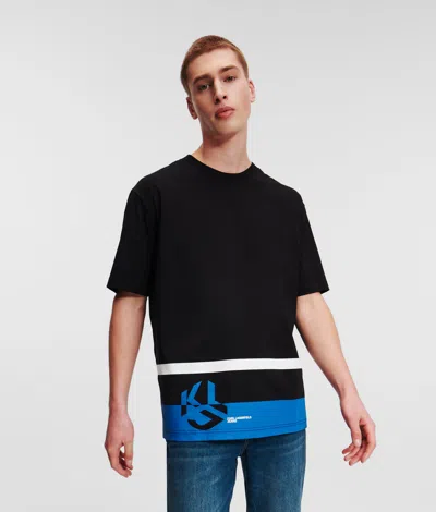 Kl Jeans Monogram Stripe Relaxed T-shirt In Black