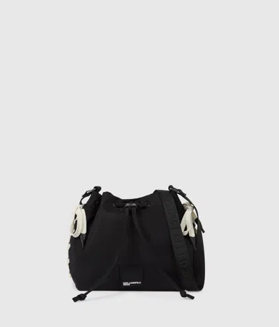Kl Jeans Nylon Lace-up Bucket Bag In Black