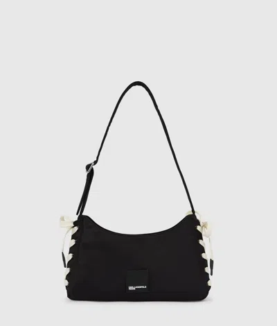 Kl Jeans Nylon Lace-up Shoulder Bag In Black
