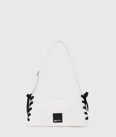 Kl Jeans Nylon Lace-up Shoulder Bag In White