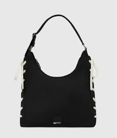 Kl Jeans Nylon Lace-up Tote Bag In Black