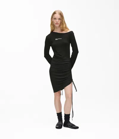 Kl Jeans Off-shoulder Drawstring Dress In Black