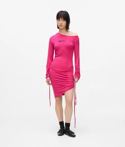 Kl Jeans Off-shoulder Drawstring Dress In Purple