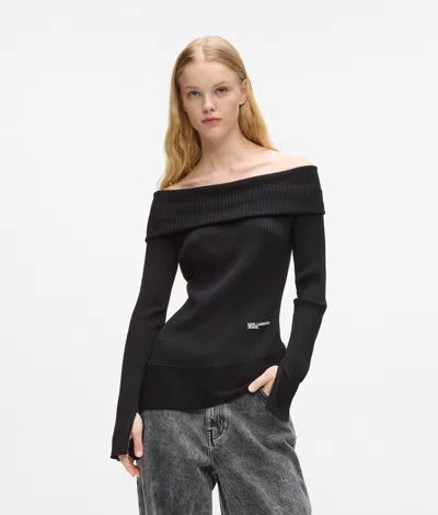Kl Jeans Off-shoulder Knit Top In Black