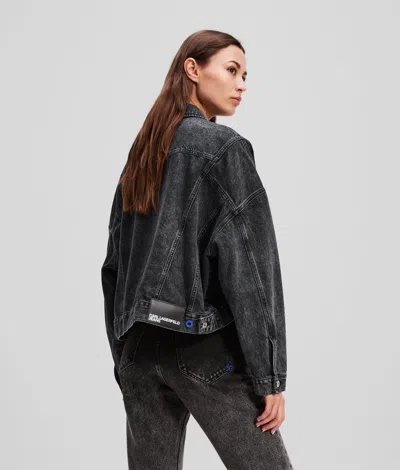 Kl Jeans Oversized Cropped Denim Jacket In Black
