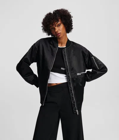 Kl Jeans Oversized Satin Bomber In Black