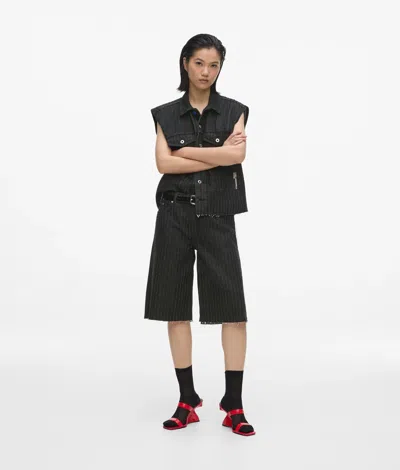 Kl Jeans Pinstripe Denim Bermuda Shorts In Black