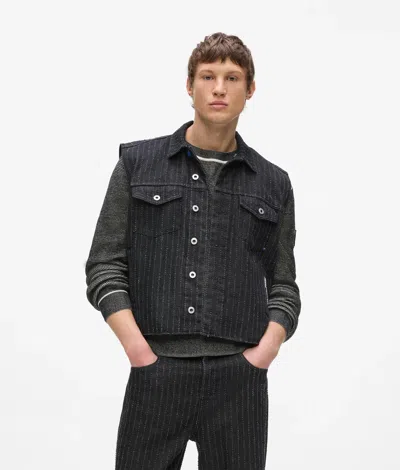 Kl Jeans Pinstripe Denim Vest In Black