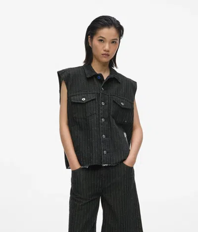 Kl Jeans Pinstripe Denim Vest In Black