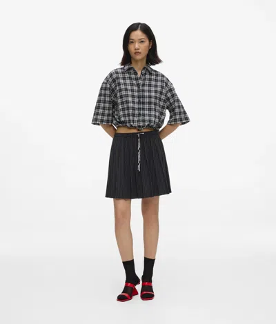 Kl Jeans Pinstripe Pleated Mini Skirt In Black