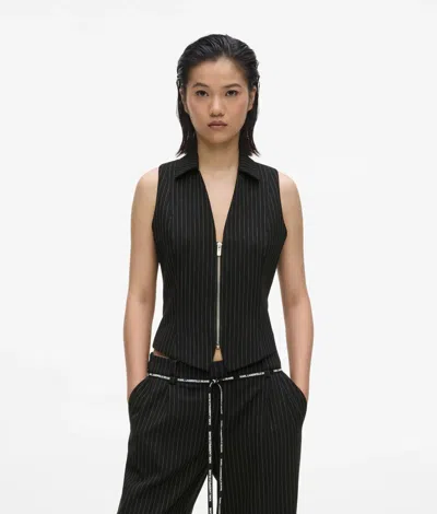 Kl Jeans Pinstripe Waistcoat In Black
