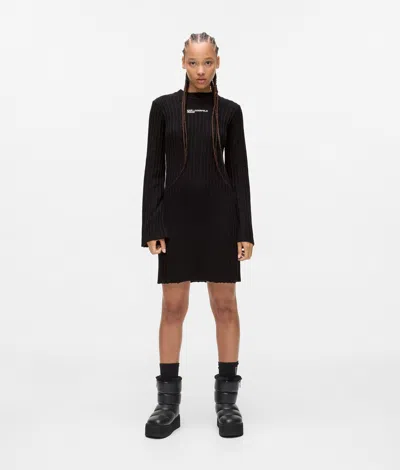 Kl Jeans Pleated Knit Dress In Black