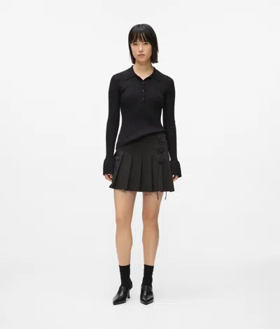 Kl Jeans Pleated Tie-detail Mini Skirt In Black