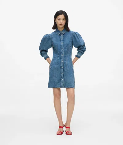 Kl Jeans Robe En Denim À Manches Bouffantes In Bleu Pierre