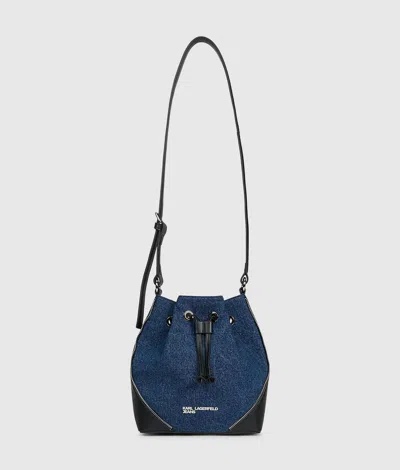 Kl Jeans Rebel Denim And Faux-leather Bucket Bag In Blue