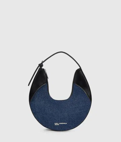 Kl Jeans Rebel Denim And Faux-leather Hobo Bag In Blue
