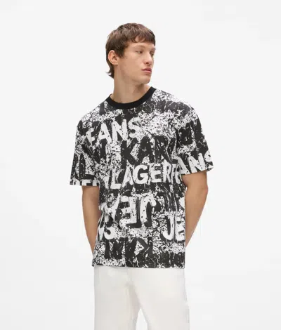 Kl Jeans Relaxed All-over Graphic T-shirt In Black