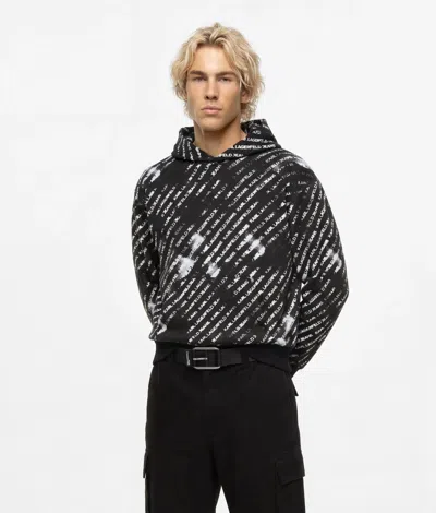 Kl Jeans Relaxed All-over Ombré Logo Hoodie In Black