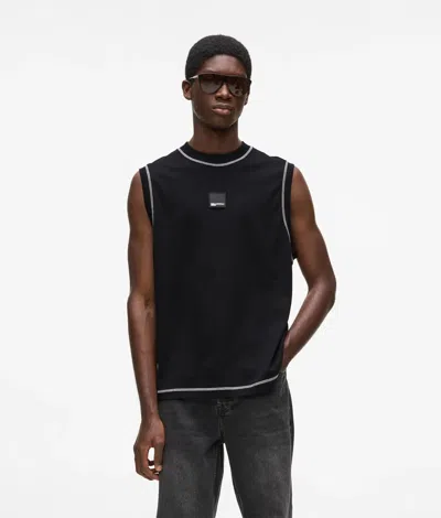Kl Jeans Relaxed Contrast Stitch Tank Top In Black