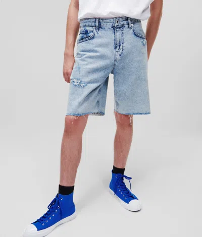 Kl Jeans Relaxed Distressed Denim Shorts