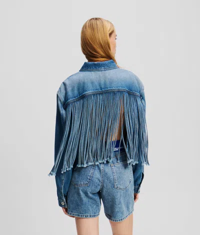 Kl Jeans Relaxed Fringed Denim Jacket In Blue
