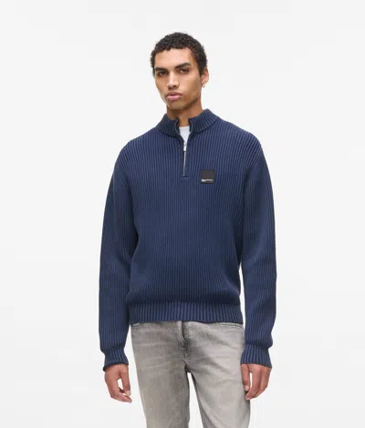 Kl Jeans Relaxed Half-zip Sweater In Blue
