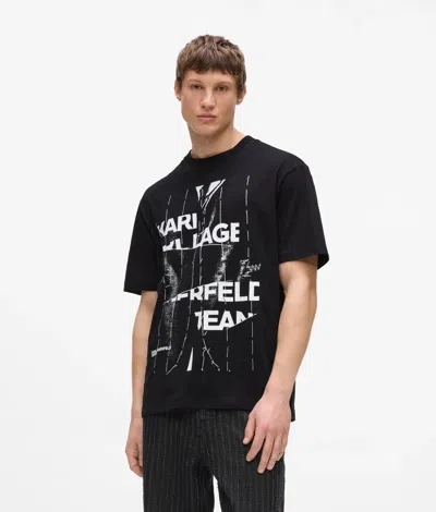 Kl Jeans Relaxed Pinstripe Graphic T-shirt In Black