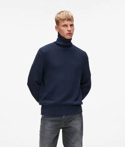 Kl Jeans Relaxed Rollneck Sweater In Blue