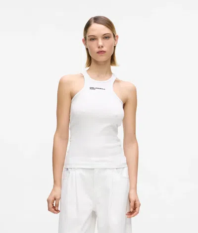 Kl Jeans Ribbed Logo Tank Top In White