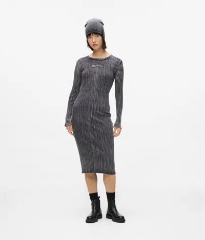 Kl Jeans Ribbed Long-sleeved Dress In Black