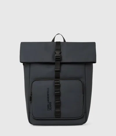 Kl Jeans Roll Top Strap Backpack In Black