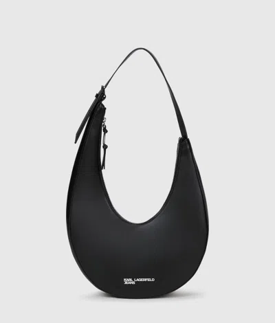 Kl Jeans Rounded Leather Hobo Bag In Black