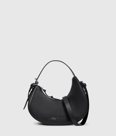 Kl Jeans Rounded Leather Top Handle Bag In Black