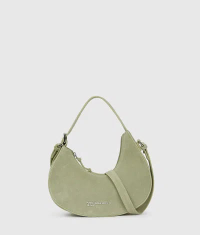 Kl Jeans Rounded Suede Top Handle Bag In Brown