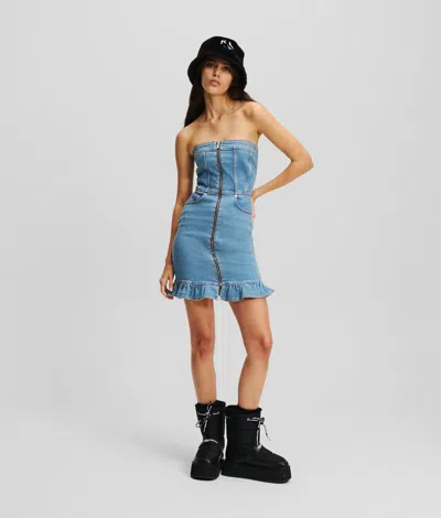 Kl Jeans Ruffle-hem Denim Bandeau Dress