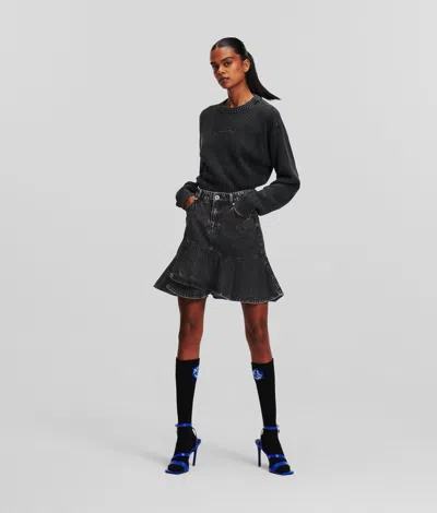 Kl Jeans Ruffled Denim Mini Skirt