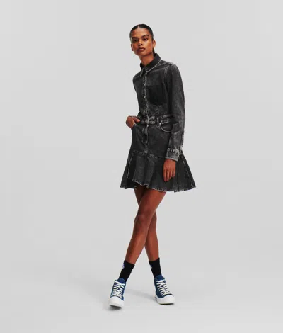 Kl Jeans Ruffled Hem Denim Dress