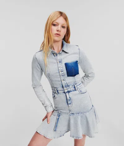 Kl Jeans Ruffled Hem Denim Dress