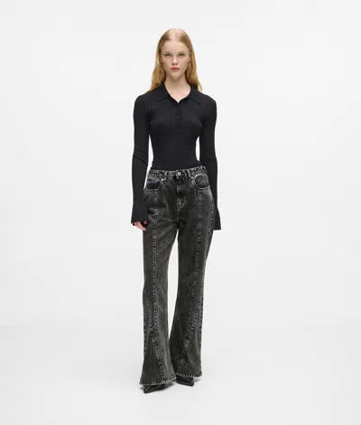 Kl Jeans Seamed High-rise Flared Jeans In Black