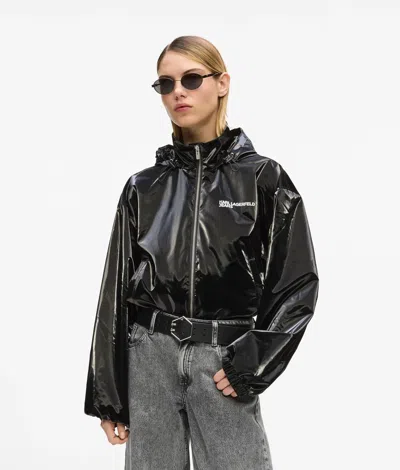 Kl Jeans Shiny Hooded Jacket In Black