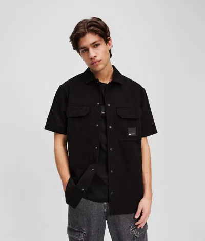 Kl Jeans Short-sleeved Button-up Shirt In Black