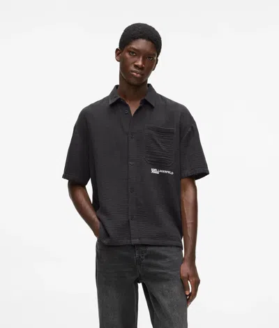 Kl Jeans Short-sleeved Crinkled Shirt In Black