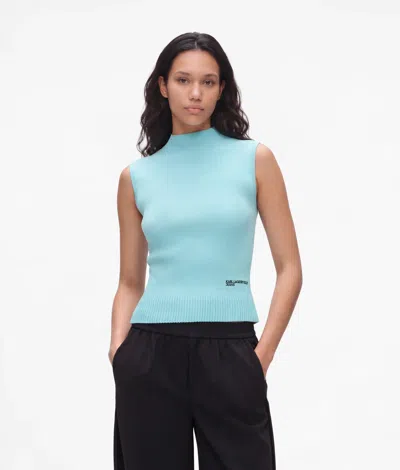 Kl Jeans Sleeveless Knitted Top In Blue