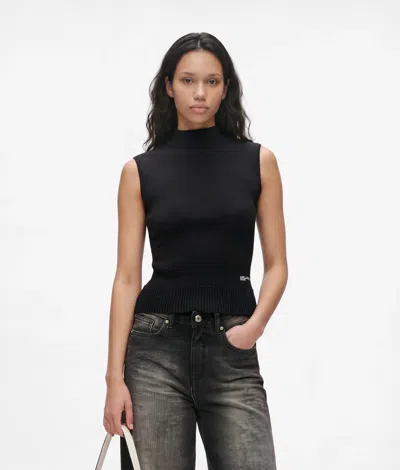 Kl Jeans Sleeveless Knitted Top In Black